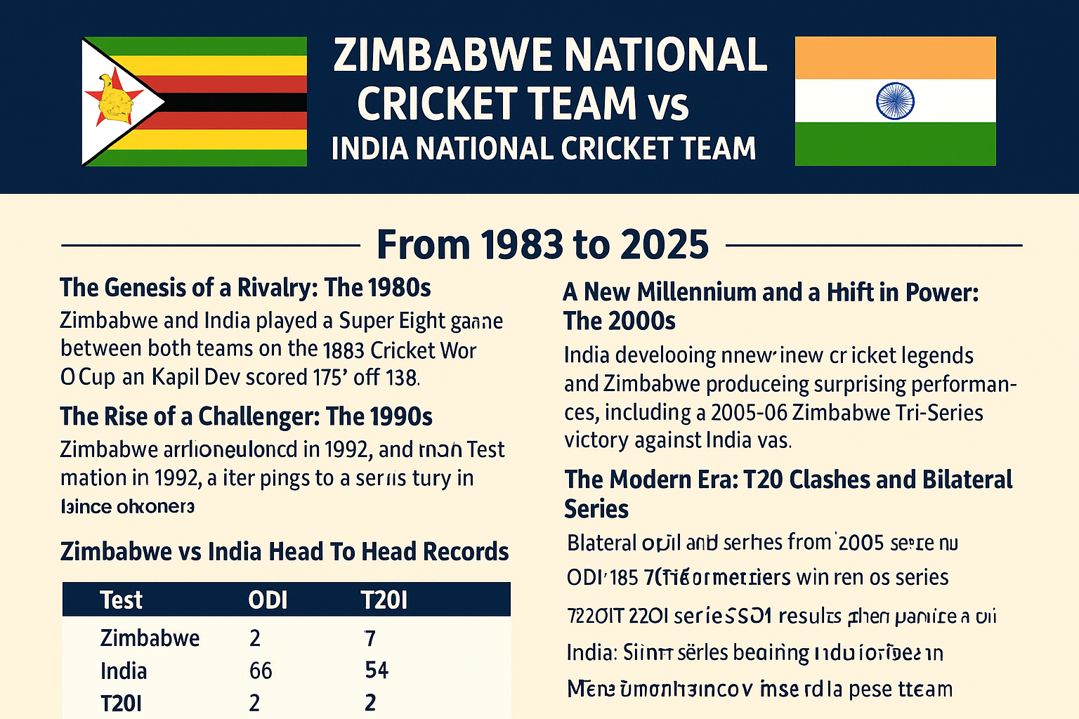 India vs Zimbabwe Team Timeline